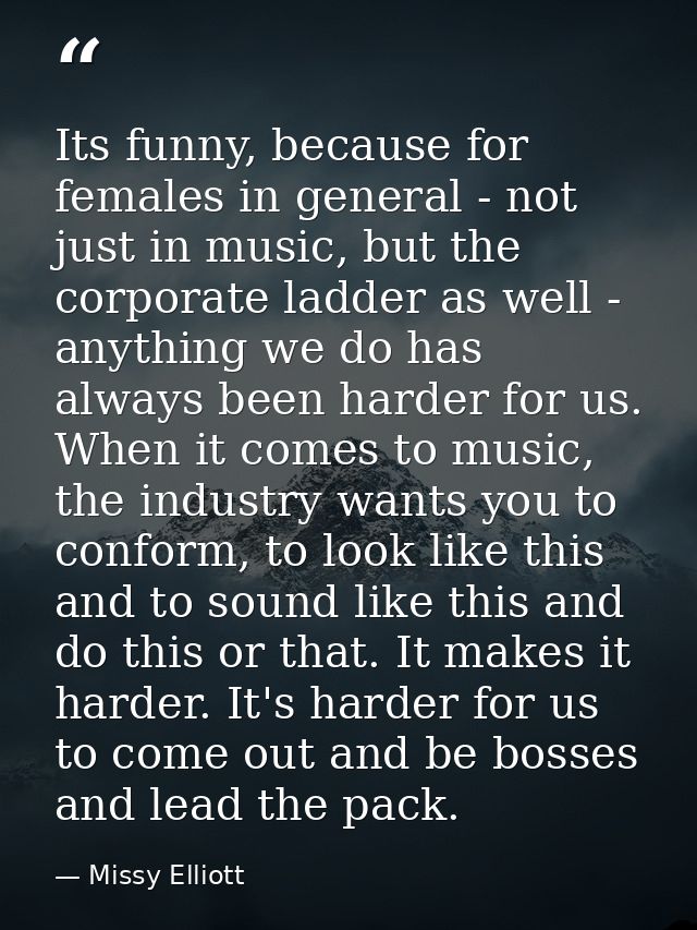 Its funny, because for females in general - not just in music, but the corporate ladder as well - anything we do has alw — Missy Elliott
