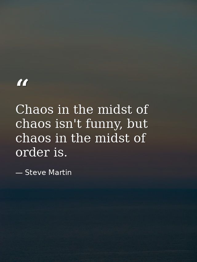 Chaos in the midst of chaos isn't funny, but chaos in the midst of order is. — Steve Martin