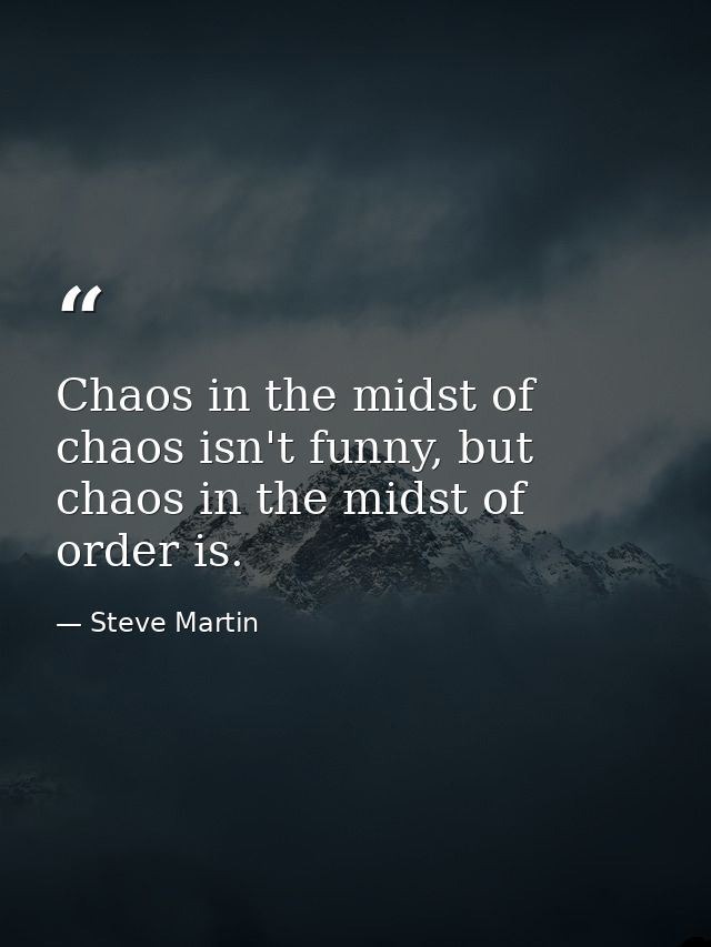 Chaos in the midst of chaos isn't funny, but chaos in the midst of order is. — Steve Martin