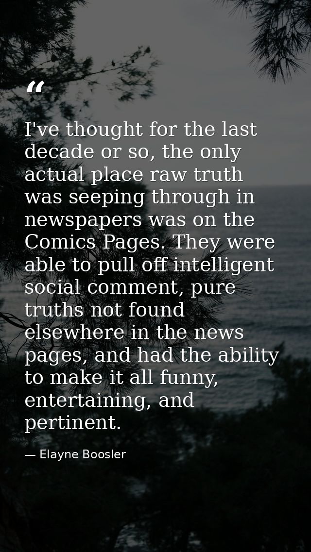 I've thought for the last decade or so, the only actual place raw truth was seeping through in newspapers was on the Com — Elayne Boosler