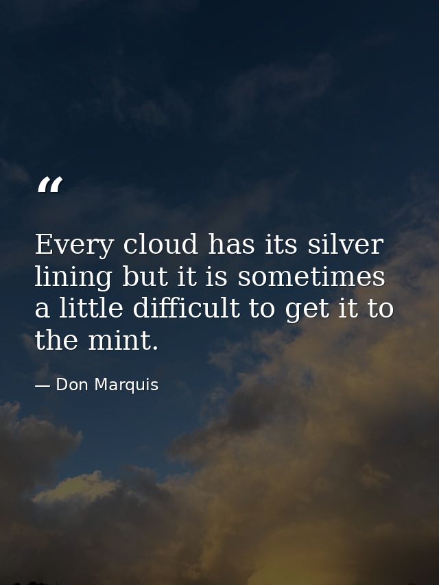 Every cloud has its silver lining but it is sometimes a little difficult to get it to the mint. — Don Marquis