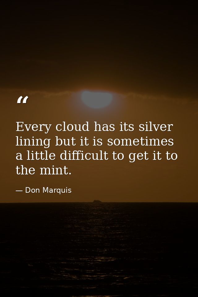 Every cloud has its silver lining but it is sometimes a little difficult to get it to the mint. — Don Marquis
