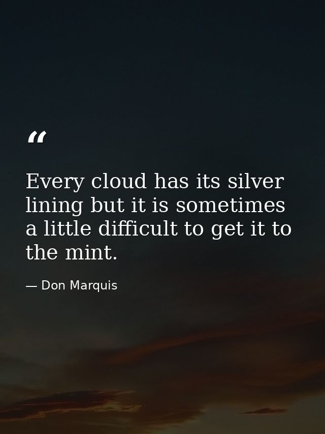 Every cloud has its silver lining but it is sometimes a little difficult to get it to the mint. — Don Marquis
