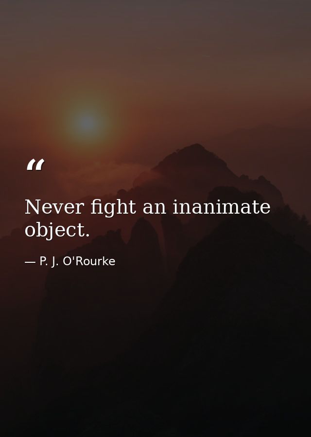 Never fight an inanimate object. — P. J. O'Rourke