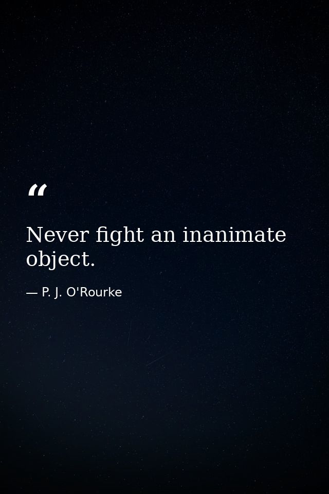 Never fight an inanimate object. — P. J. O'Rourke