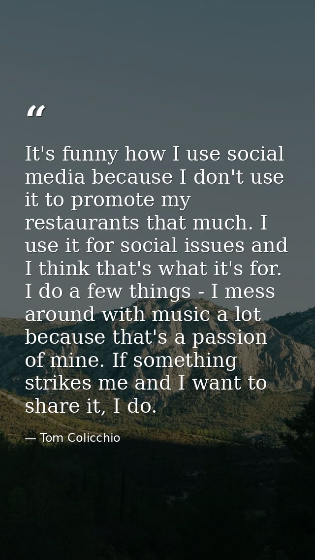 It's funny how I use social media because I don't use it to promote my restaurants that much. I use it for social issues — Tom Colicchio