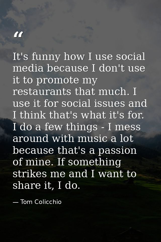 It's funny how I use social media because I don't use it to promote my restaurants that much. I use it for social issues — Tom Colicchio