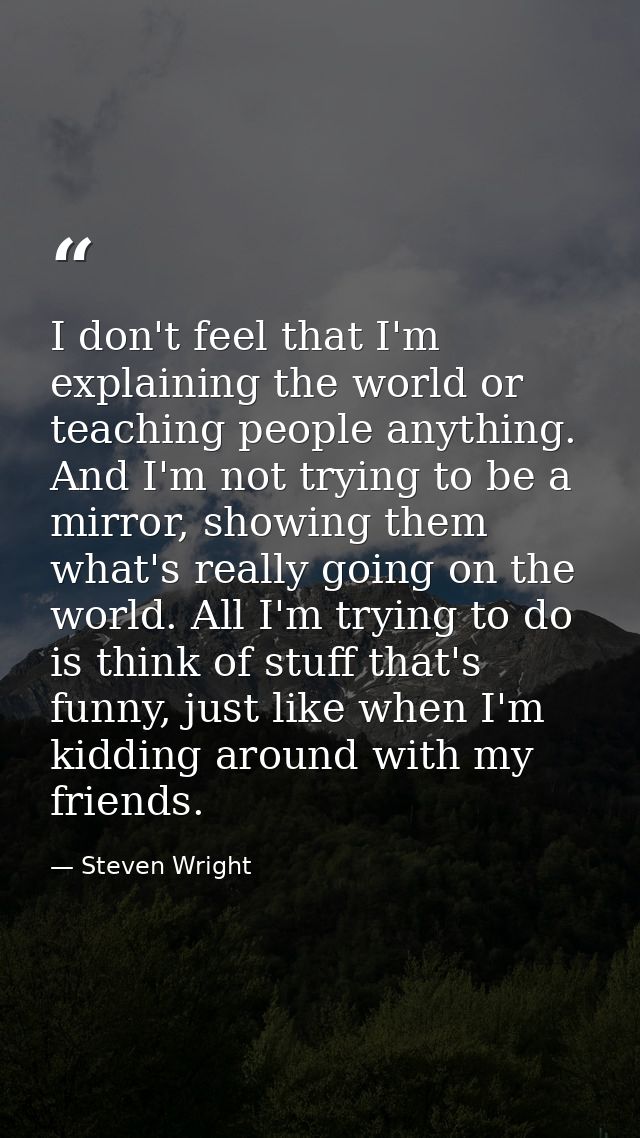 I don't feel that I'm explaining the world or teaching people anything. And I'm not trying to be a mirror, showing them  — Steven Wright