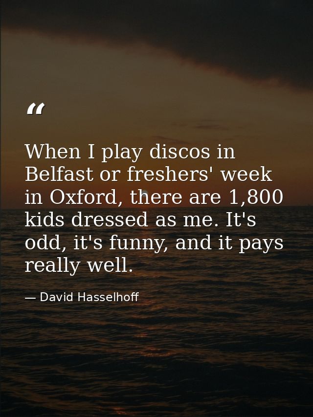 When I play discos in Belfast or freshers' week in Oxford, there are 1,800 kids dressed as me. It's odd, it's funny, and — David Hasselhoff