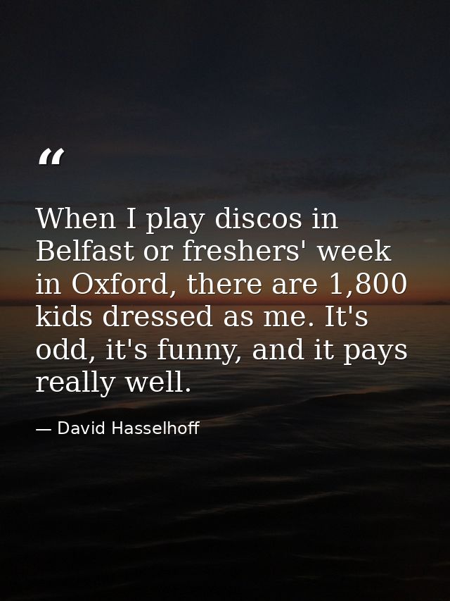 When I play discos in Belfast or freshers' week in Oxford, there are 1,800 kids dressed as me. It's odd, it's funny, and — David Hasselhoff