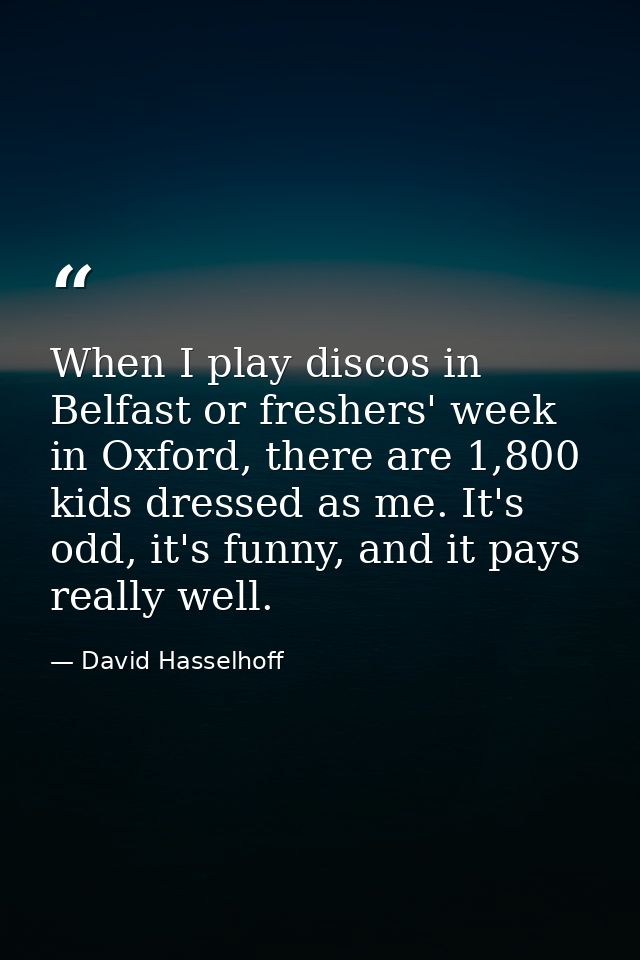 When I play discos in Belfast or freshers' week in Oxford, there are 1,800 kids dressed as me. It's odd, it's funny, and — David Hasselhoff