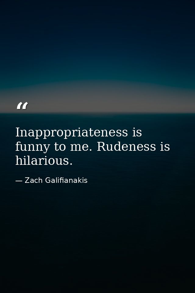 Inappropriateness is funny to me. Rudeness is hilarious. — Zach Galifianakis