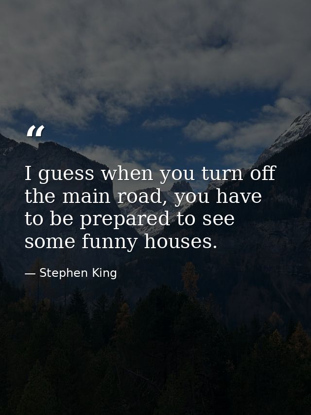 I guess when you turn off the main road, you have to be prepared to see some funny houses. — Stephen King