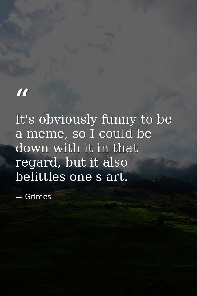 It's obviously funny to be a meme, so I could be down with it in that regard, but it also belittles one's art. — Grimes