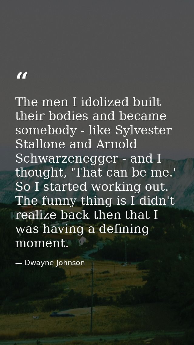 The men I idolized built their bodies and became somebody - like Sylvester Stallone and Arnold Schwarzenegger - and I th — Dwayne Johnson