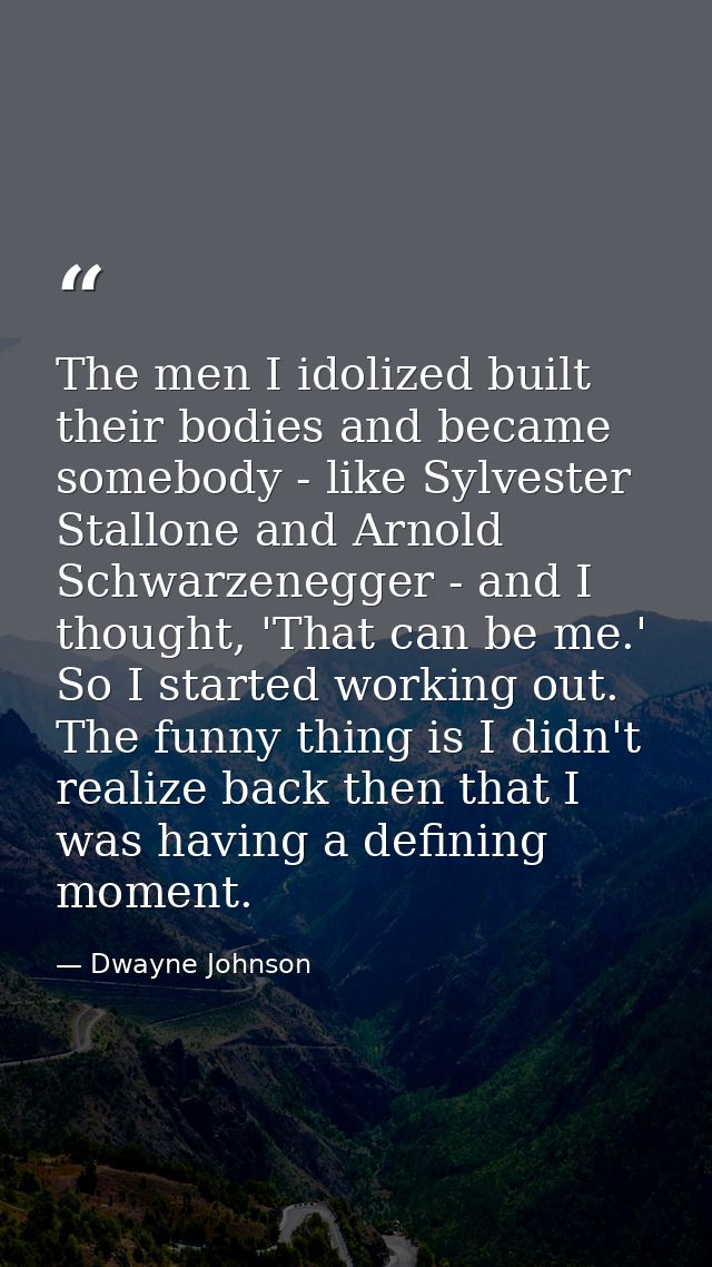 The men I idolized built their bodies and became somebody - like Sylvester Stallone and Arnold Schwarzenegger - and I th — Dwayne Johnson