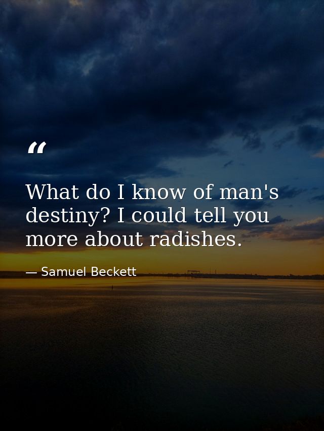What do I know of man's destiny? I could tell you more about radishes. — Samuel Beckett