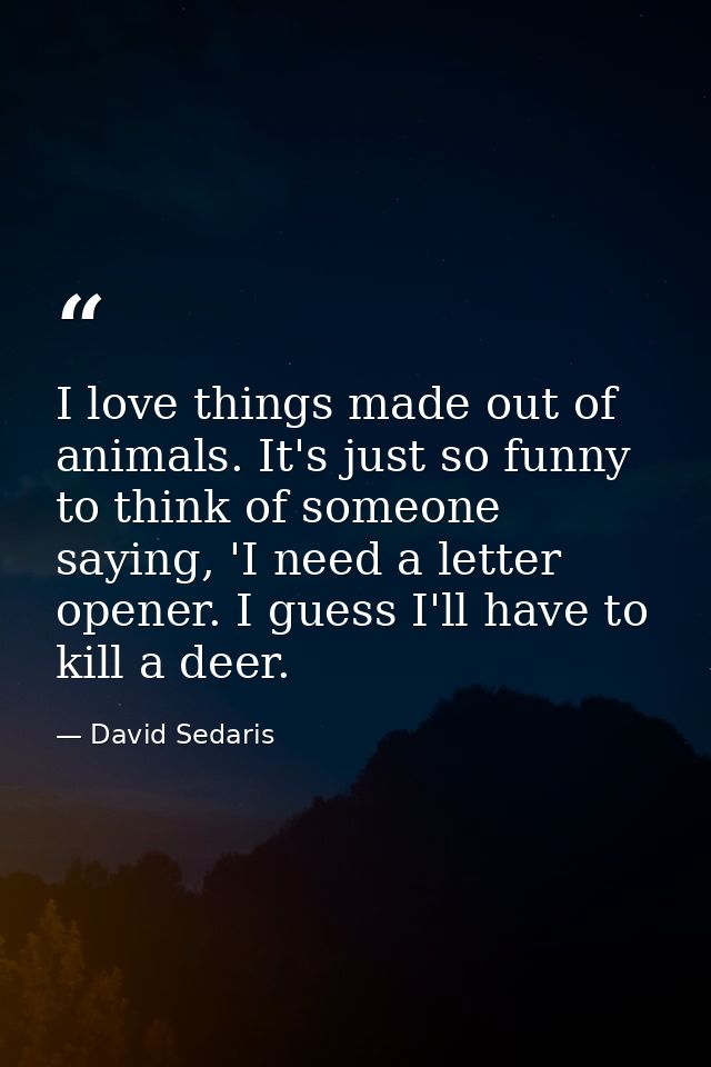 I love things made out of animals. It's just so funny to think of someone saying, 'I need a letter opener. I guess I'll  — David Sedaris
