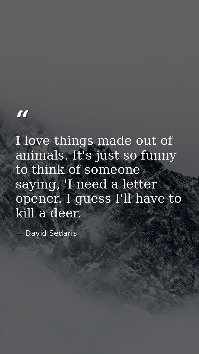 I love things made out of animals. It's just so funny to think of someone saying, 'I need a letter opener. I guess I'll  — David Sedaris