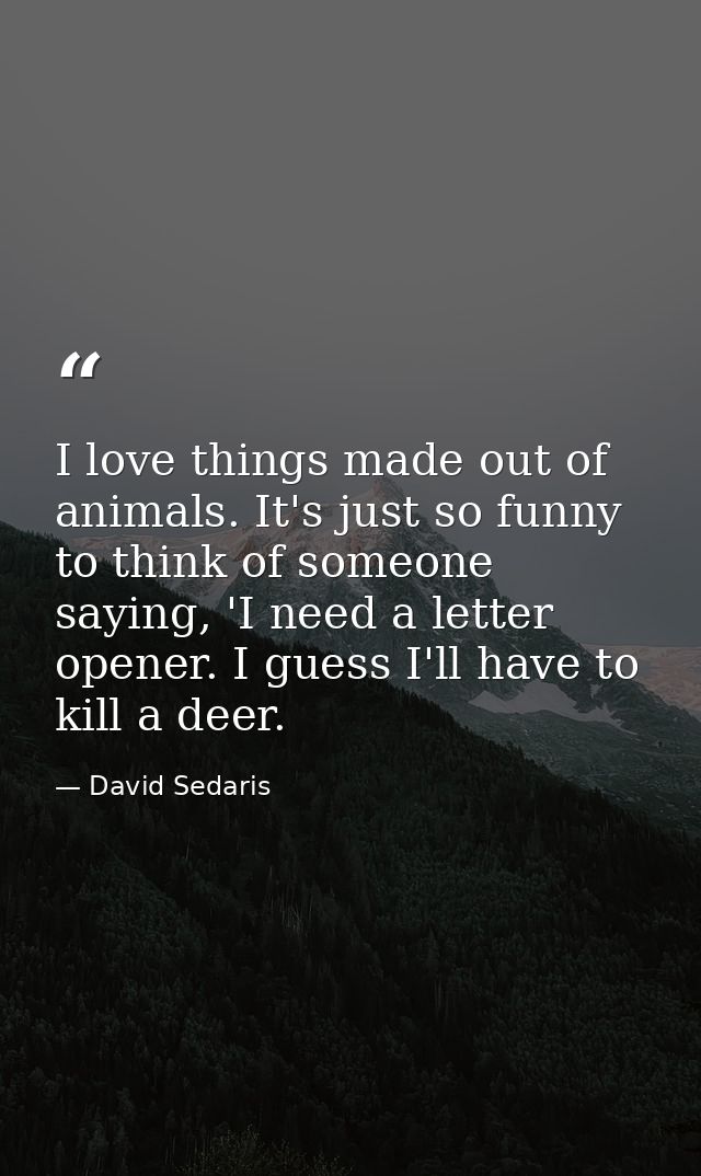 I love things made out of animals. It's just so funny to think of someone saying, 'I need a letter opener. I guess I'll  — David Sedaris