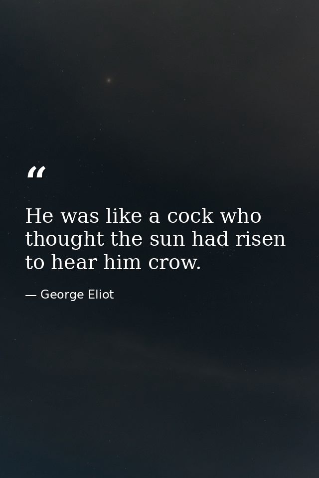 He was like a cock who thought the sun had risen to hear him crow. — George Eliot