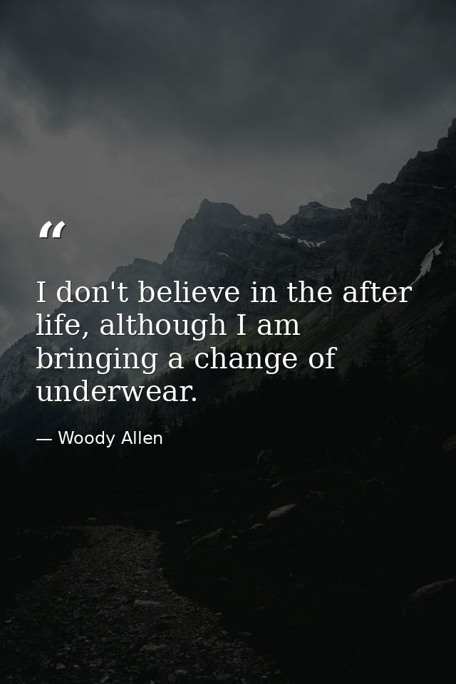 I don't believe in the after life, although I am bringing a change of underwear. — Woody Allen