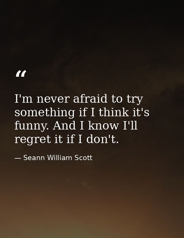 I'm never afraid to try something if I think it's funny. And I know I'll regret it if I don't. — Seann William Scott