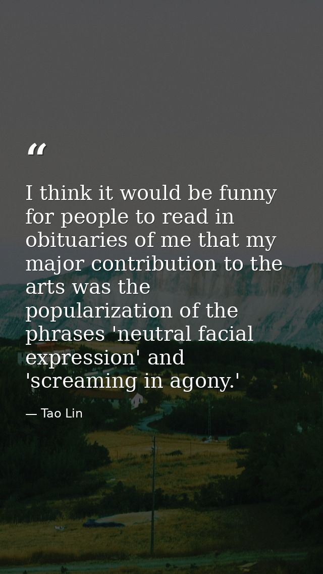 I think it would be funny for people to read in obituaries of me that my major contribution to the arts was the populari — Tao Lin