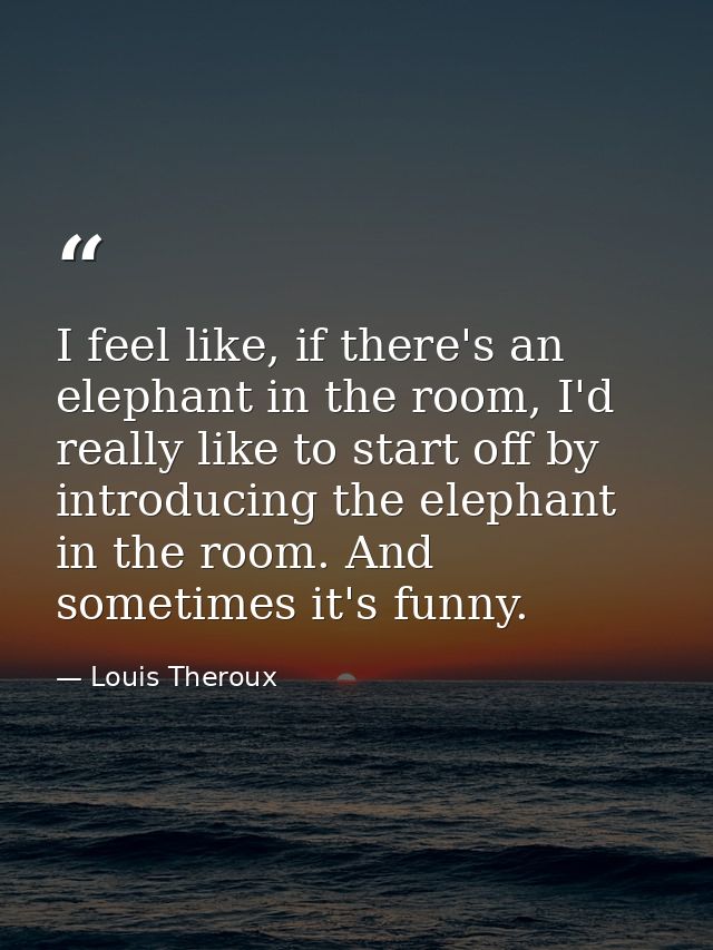 I feel like, if there's an elephant in the room, I'd really like to start off by introducing the elephant in the room. A — Louis Theroux