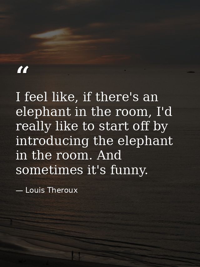 I feel like, if there's an elephant in the room, I'd really like to start off by introducing the elephant in the room. A — Louis Theroux