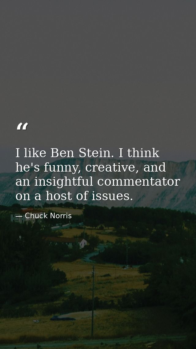I like Ben Stein. I think he's funny, creative, and an insightful commentator on a host of issues. — Chuck Norris