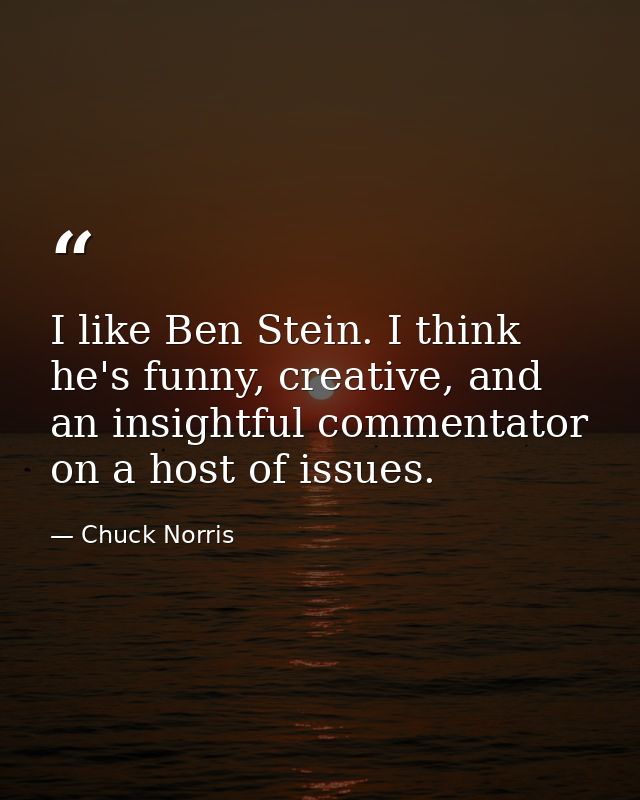 I like Ben Stein. I think he's funny, creative, and an insightful commentator on a host of issues. — Chuck Norris