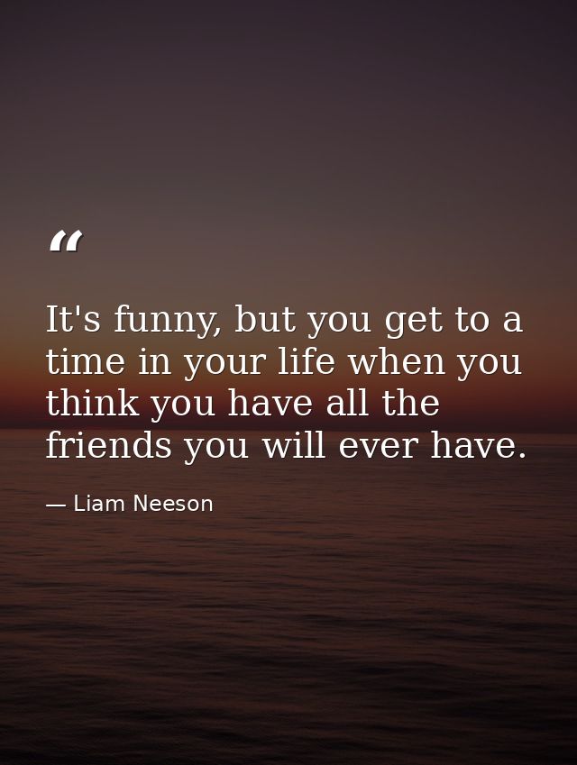 It's funny, but you get to a time in your life when you think you have all the friends you will ever have. — Liam Neeson