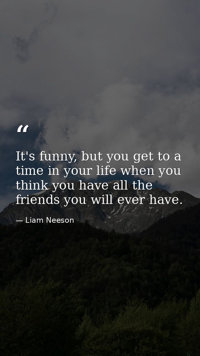 It's funny, but you get to a time in your life when you think you have all the friends you will ever have. — Liam Neeson