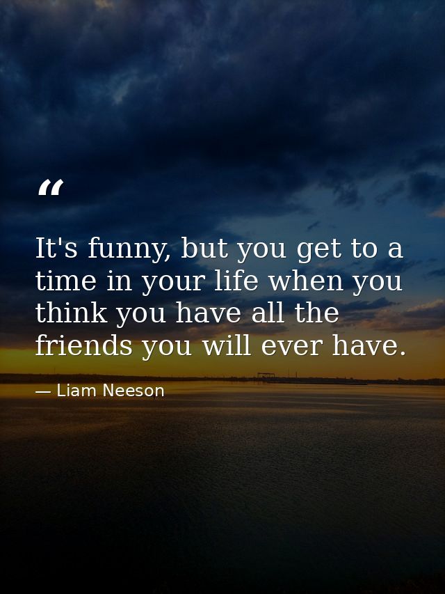 It's funny, but you get to a time in your life when you think you have all the friends you will ever have. — Liam Neeson