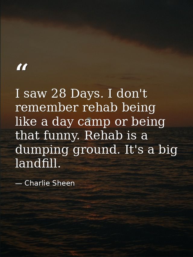 I saw 28 Days. I don't remember rehab being like a day camp or being that funny. Rehab is a dumping ground. It's a big l — Charlie Sheen