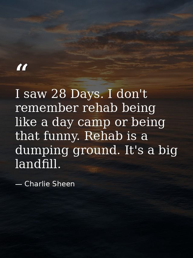 I saw 28 Days. I don't remember rehab being like a day camp or being that funny. Rehab is a dumping ground. It's a big l — Charlie Sheen