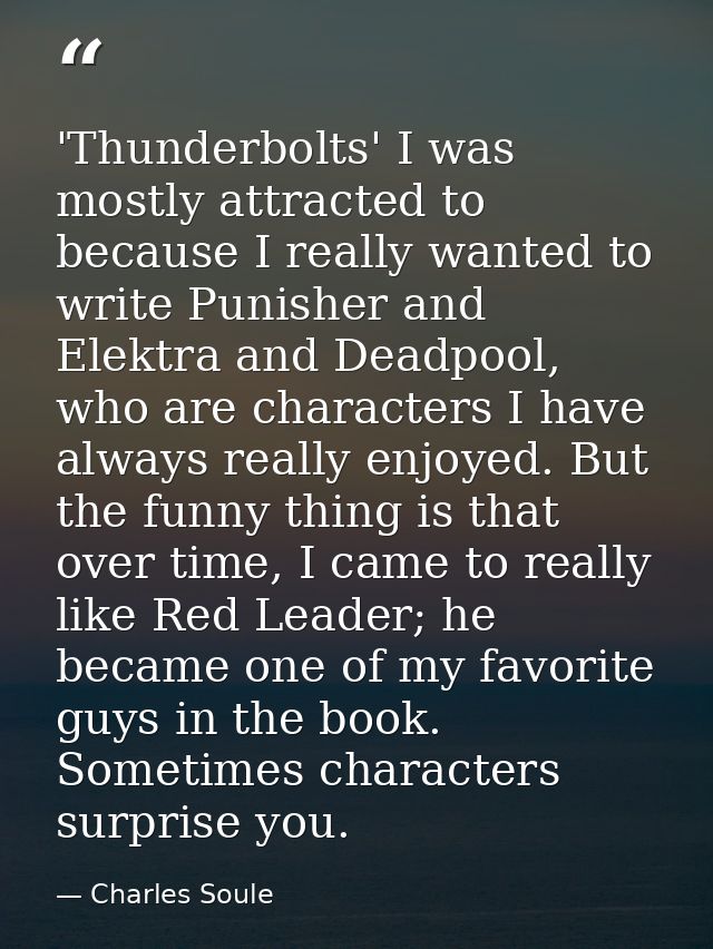 'Thunderbolts' I was mostly attracted to because I really wanted to write Punisher and Elektra and Deadpool, who are cha — Charles Soule