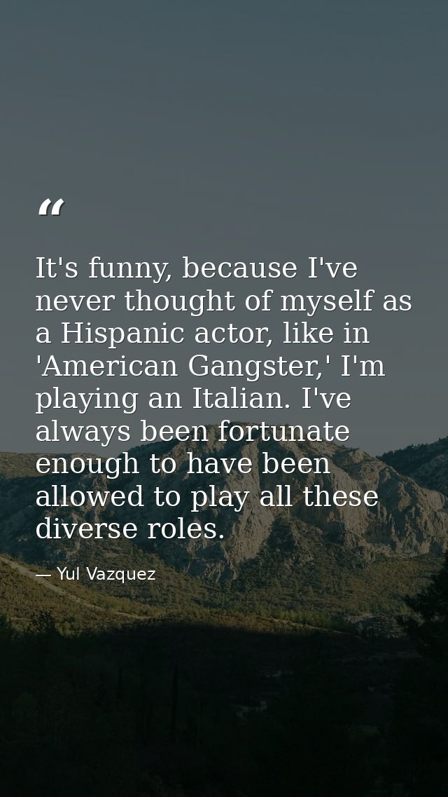 It's funny, because I've never thought of myself as a Hispanic actor, like in 'American Gangster,' I'm playing an Italia — Yul Vazquez