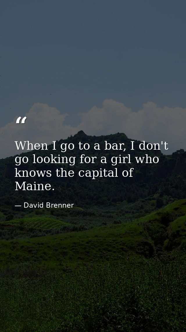 When I go to a bar, I don't go looking for a girl who knows the capital of Maine. — David Brenner