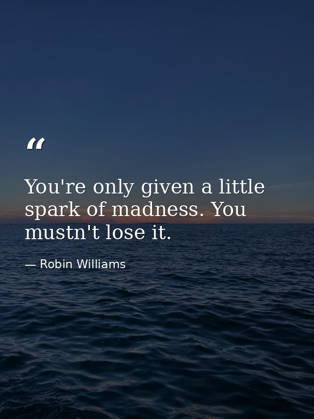 You're only given a little spark of madness. You mustn't lose it. — Robin Williams