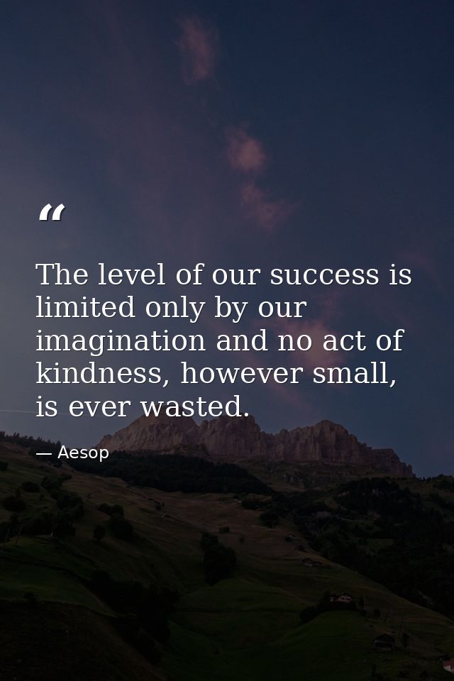 The level of our success is limited only by our imagination and no act of kindness, however small, is ever wasted. — Aesop