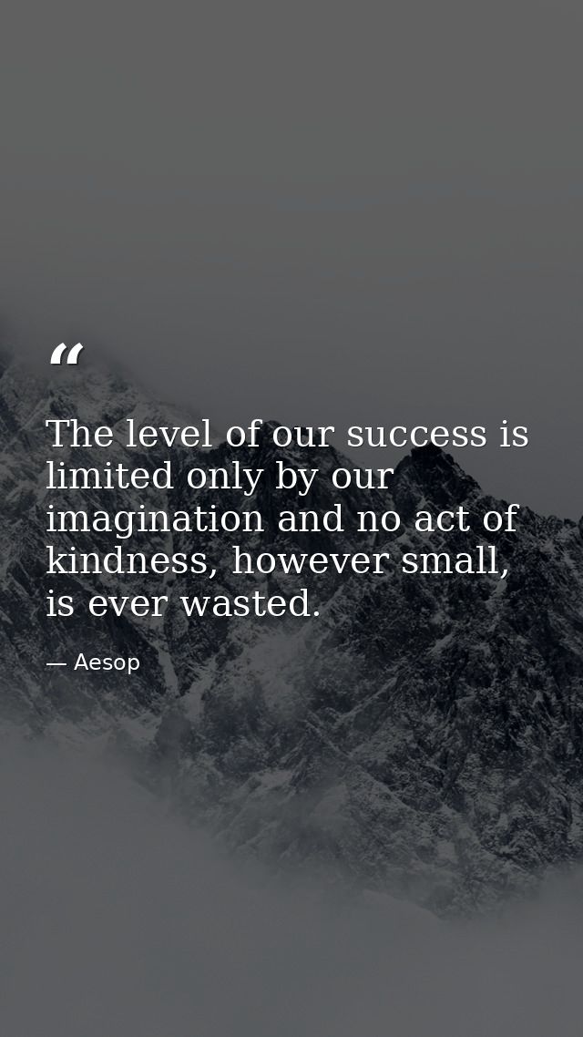 The level of our success is limited only by our imagination and no act of kindness, however small, is ever wasted. — Aesop