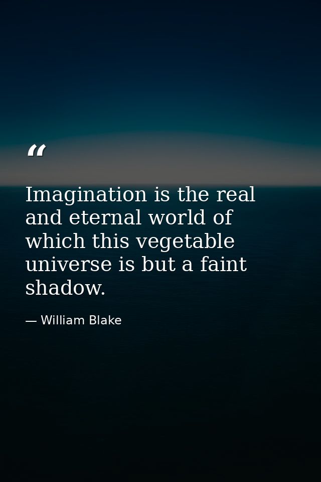 Imagination is the real and eternal world of which this vegetable universe is but a faint shadow. — William Blake