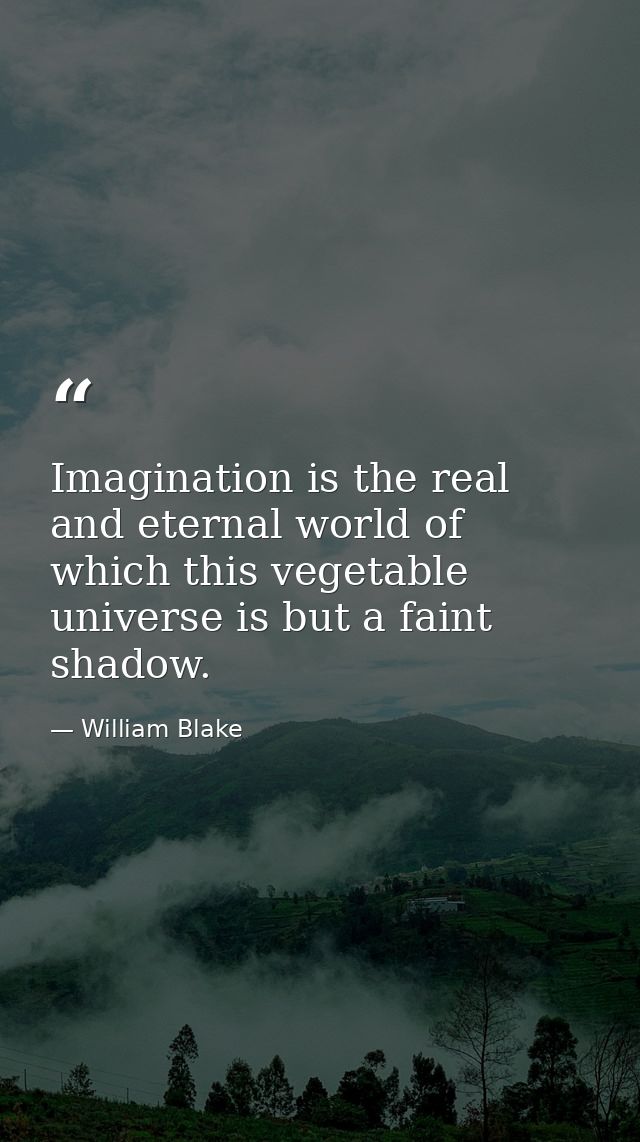 Imagination is the real and eternal world of which this vegetable universe is but a faint shadow. — William Blake
