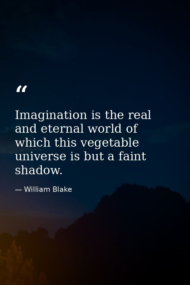 Imagination is the real and eternal world of which this vegetable universe is but a faint shadow. — William Blake