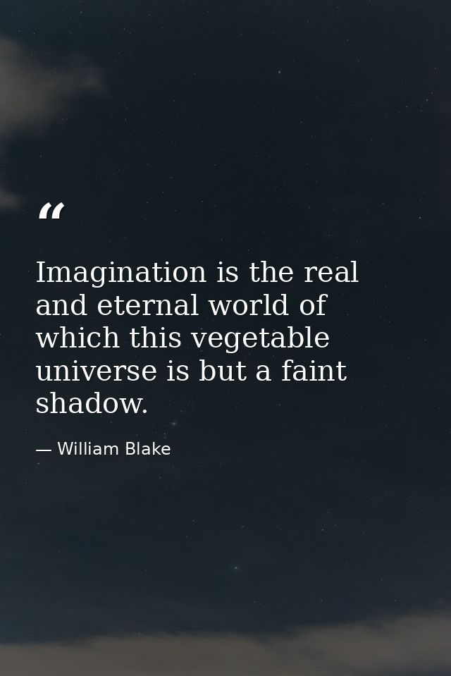 Imagination is the real and eternal world of which this vegetable universe is but a faint shadow. — William Blake