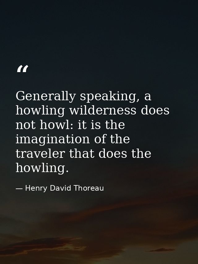 Generally speaking, a howling wilderness does not howl: it is the imagination of the traveler that does the howling. — Henry David Thoreau