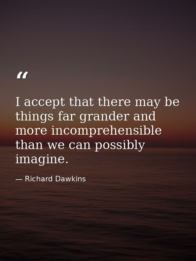 I accept that there may be things far grander and more incomprehensible than we can possibly imagine. — Richard Dawkins