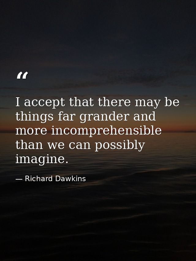 I accept that there may be things far grander and more incomprehensible than we can possibly imagine. — Richard Dawkins
